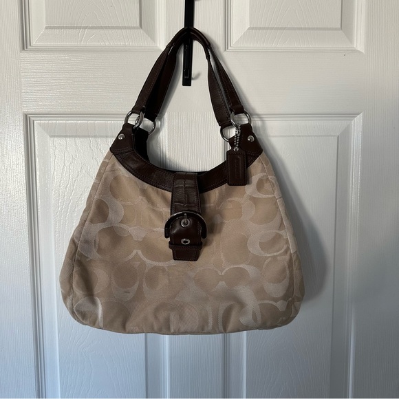 Coach Beige/Brown Signature Large Hobo Tote Bag - Picture 1 of 11